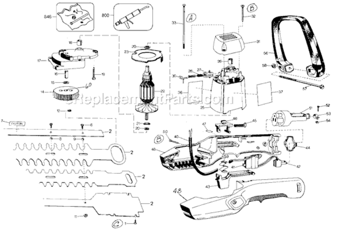Page A Diagram and Parts List for 8124 Type 2 Black and Decker Hedge Trimmer